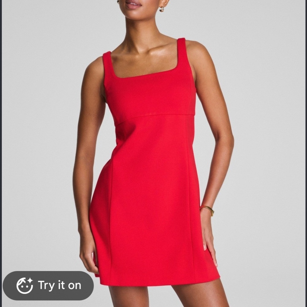 Spanx Red Square Neck Empire Waist Sleeveless Mini Dress V7BFSCQSR5GPCLD Medium